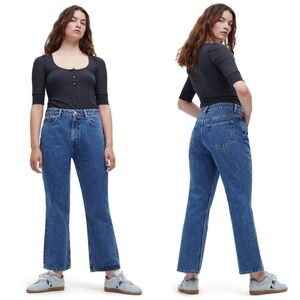 GANNI 90s Organic Cotton Stone Wash Denim High Rise Cropped Bootcut Leg Jeans 27